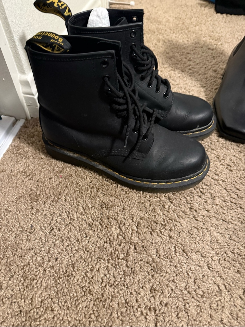 Dr. Martens Black Boots with Yellow Stitching